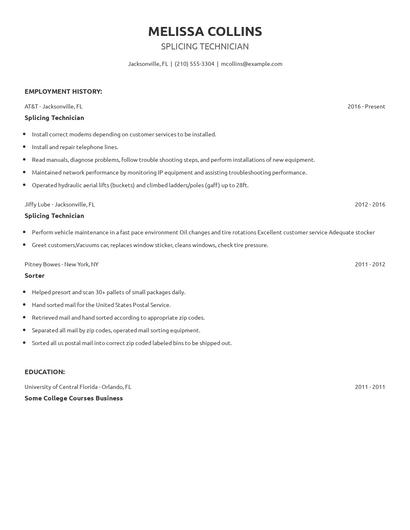 Splicing Technician Resume