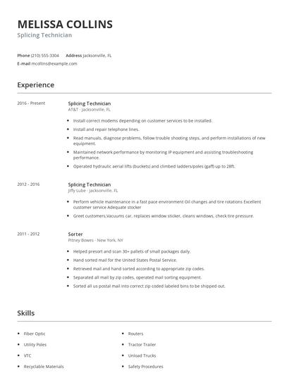 Splicing Technician Resume