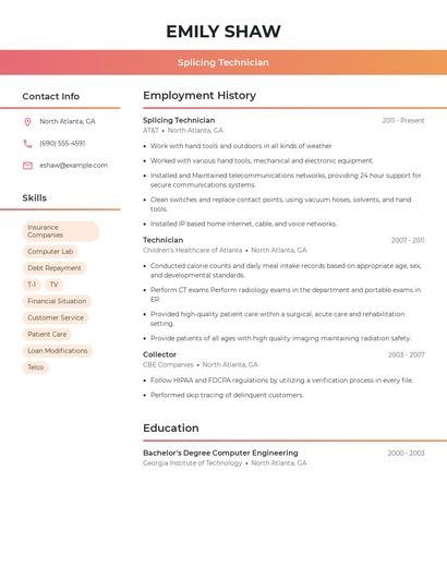 Splicing Technician Resume