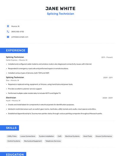 Splicing Technician Resume