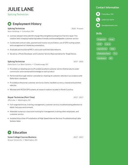 Splicing Technician Resume
