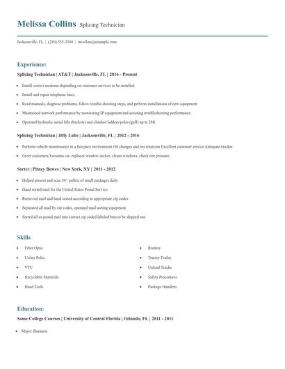 Splicing Technician Resume