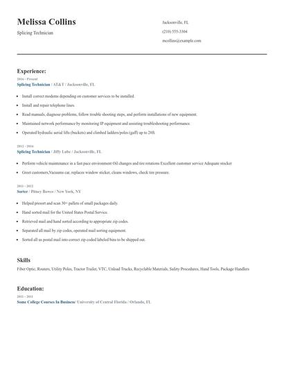 Splicing Technician Resume