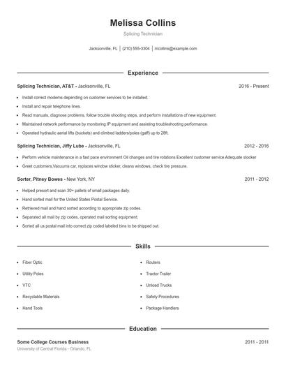 Splicing Technician Resume
