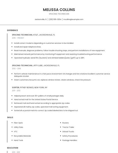 Splicing Technician Resume
