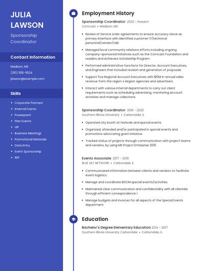 Sponsorship Coordinator Resume