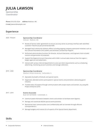 Sponsorship Coordinator Resume