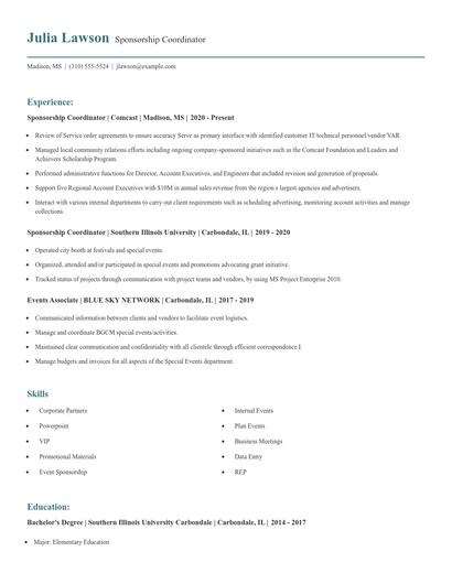 Sponsorship Coordinator Resume