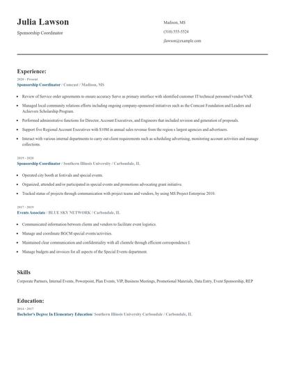 Sponsorship Coordinator Resume