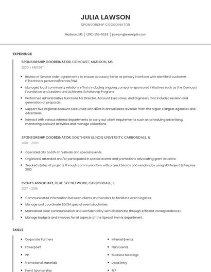 Sponsorship Coordinator Resume