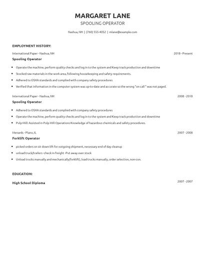 Spooling Operator Resume