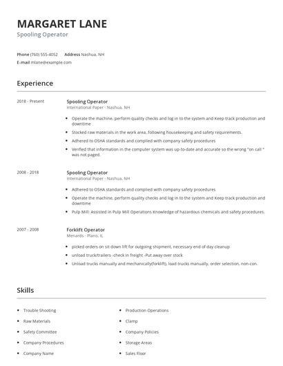 Spooling Operator Resume