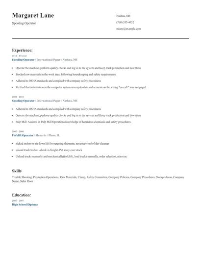 Spooling Operator Resume