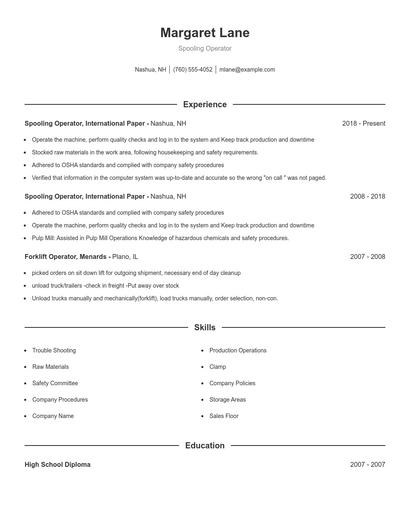 Spooling Operator Resume