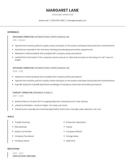 Spooling Operator Resume