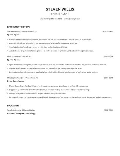 Sports Agent Resume