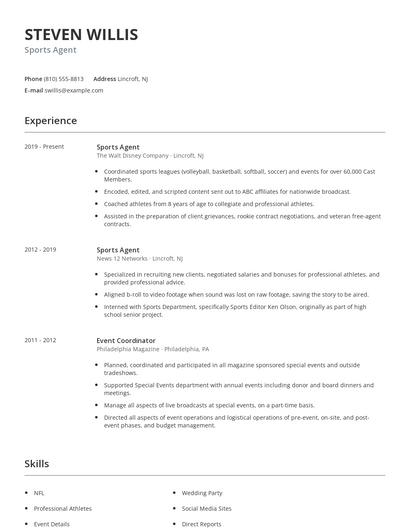 Sports Agent Resume