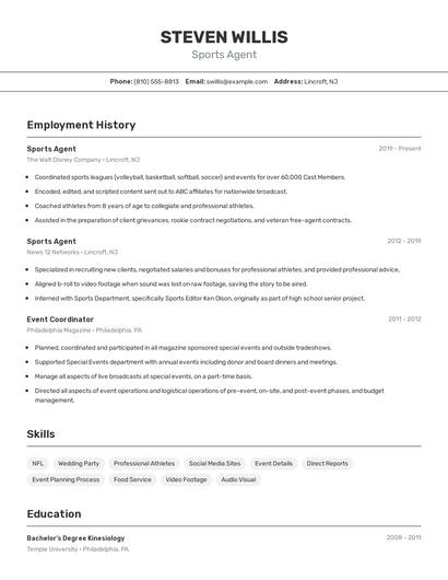 Sports Agent Resume