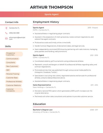 Sports Agent Resume