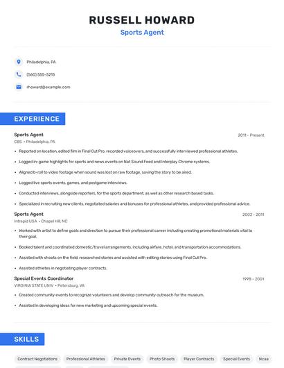 Sports Agent Resume