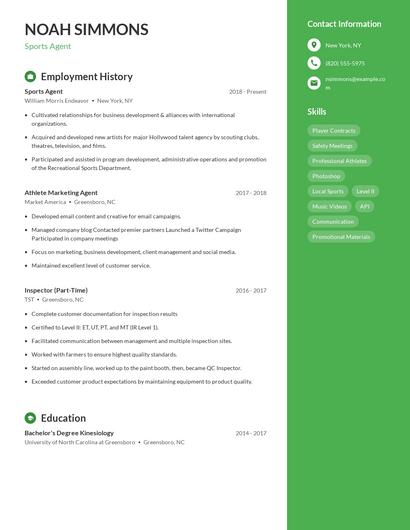 Sports Agent Resume