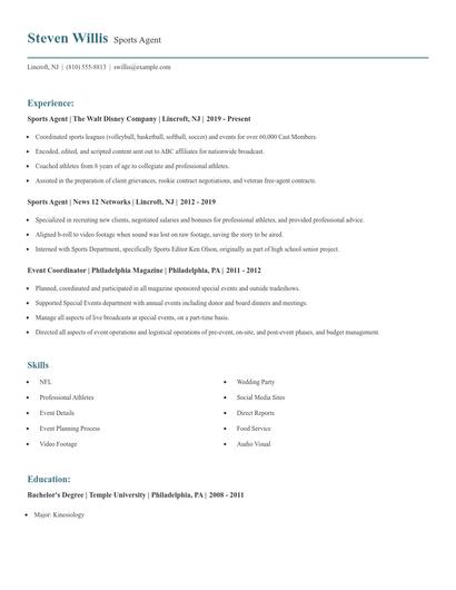 Sports Agent Resume