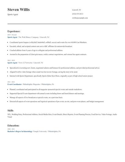 Sports Agent Resume