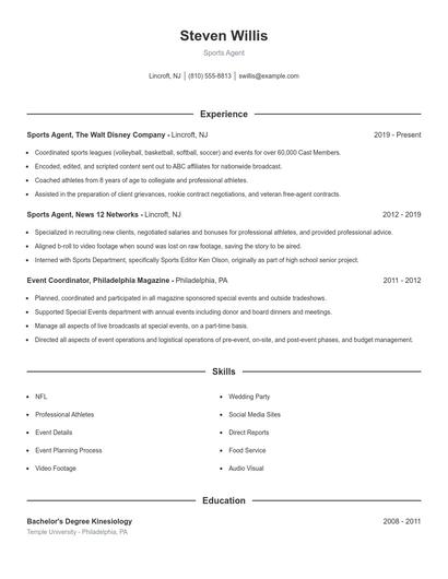 Sports Agent Resume