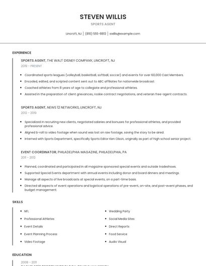 Sports Agent Resume