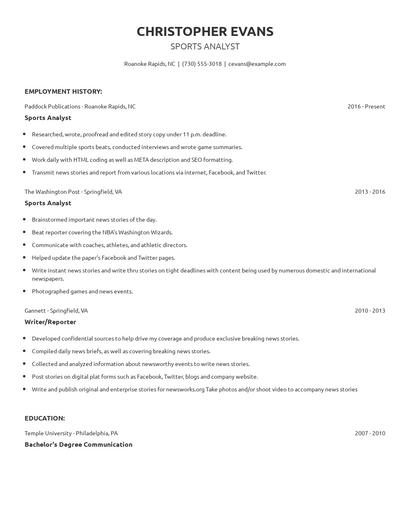 Sports Analyst Resume