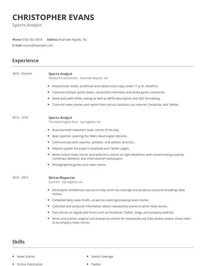 Sports Analyst Resume