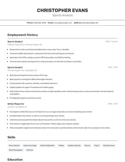 Sports Analyst Resume