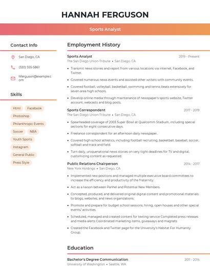 Sports Analyst Resume