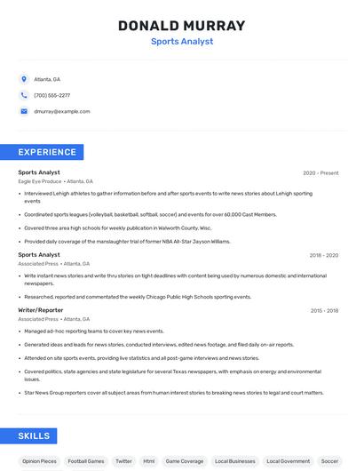 Sports Analyst Resume