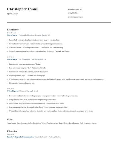Sports Analyst Resume