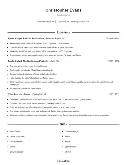 Sports Analyst Resume