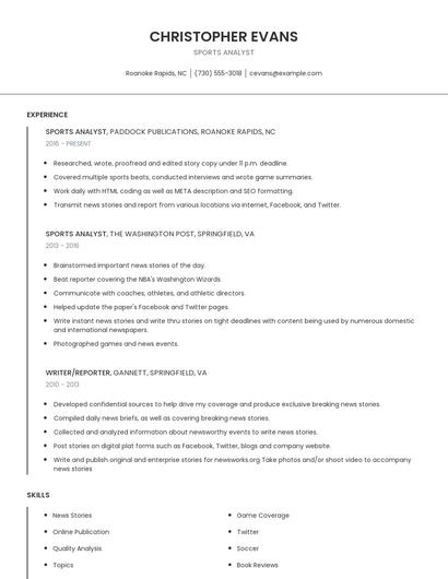 Sports Analyst Resume