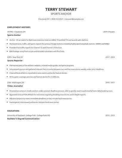 Sports Anchor Resume