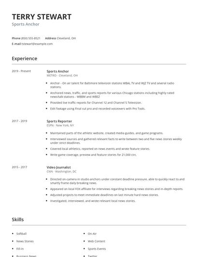 Sports Anchor Resume