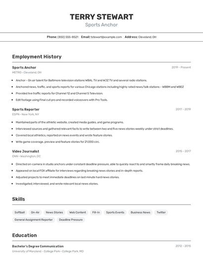 Sports Anchor Resume