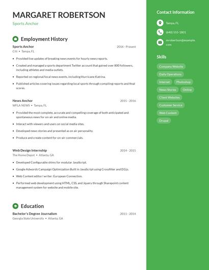 Sports Anchor Resume