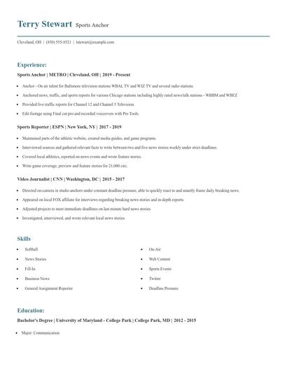 Sports Anchor Resume