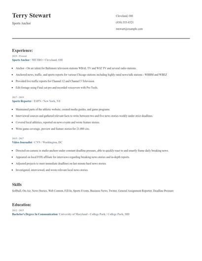 Sports Anchor Resume