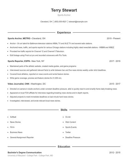 Sports Anchor Resume