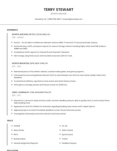 Sports Anchor Resume