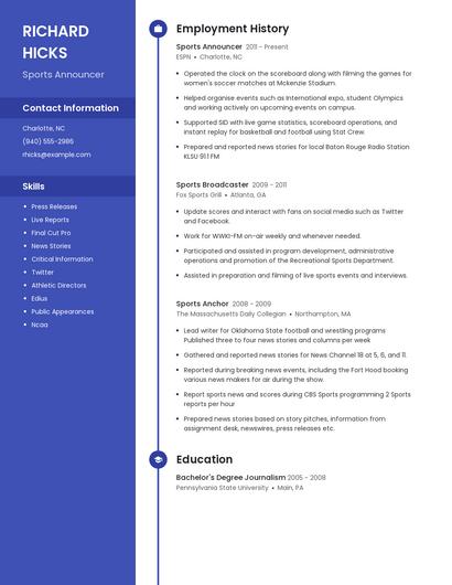 Sports Announcer Resume