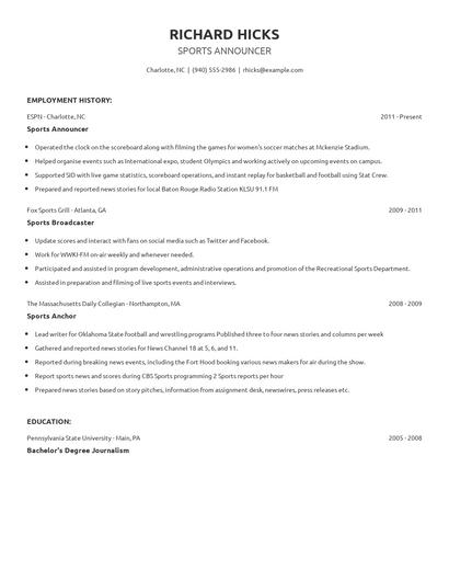 Sports Announcer Resume