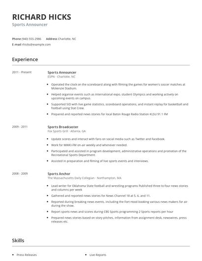 Sports Announcer Resume