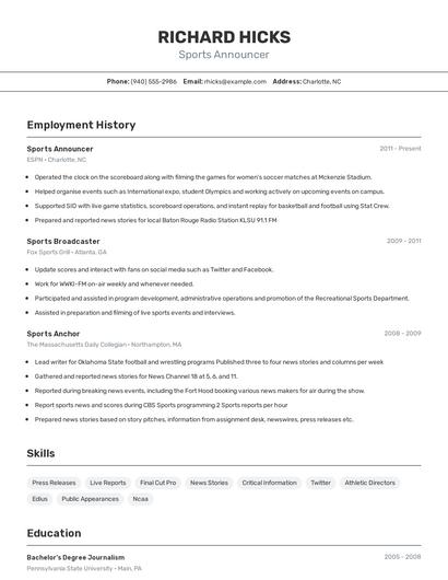 Sports Announcer Resume