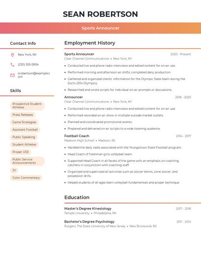 Sports Announcer Resume